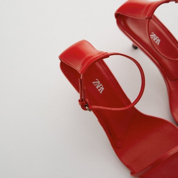 Zara red minimalist heeled leather sandals NWT - Picture 4 of 6